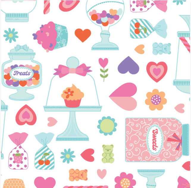 Kimberbell tissus Sweet Shoppe bocal Ă bonbons fond blanc