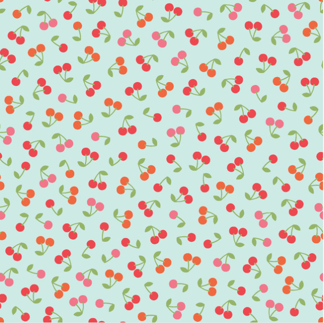 Kimberbell tissus Sweet Shoppe cerises fond bleu