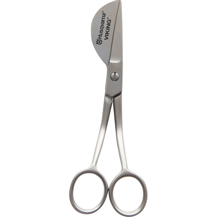 Ciseaux pour appliqués Husqvarna Viking 6 pouces, conçus pour gauchers, avec une lame incurvée pour des découpes précises et propres.