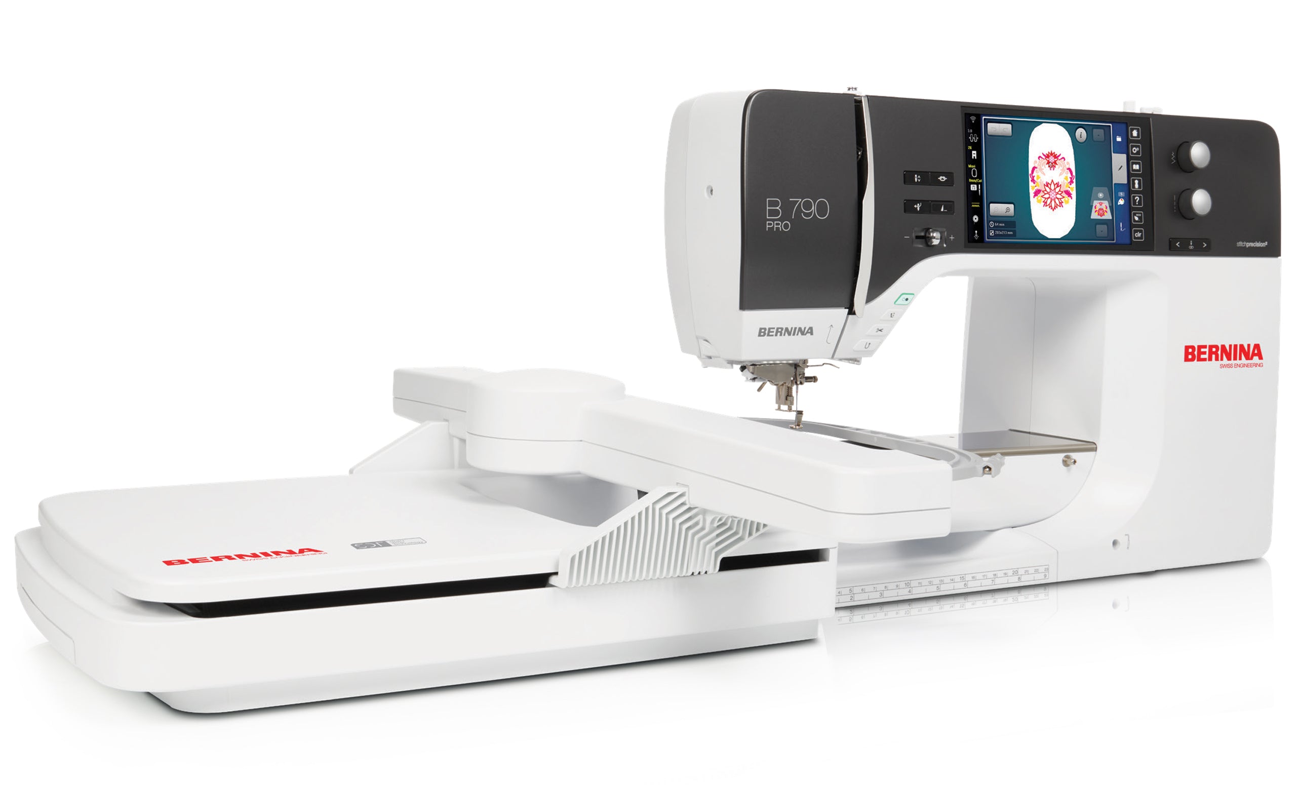 Machine à coudre Bernina B 790 PRO – Machine à coudre et à broder haut de gamme avec écran tactile, grand module de broderie et fonctionnalités avancées pour une précision optimale.