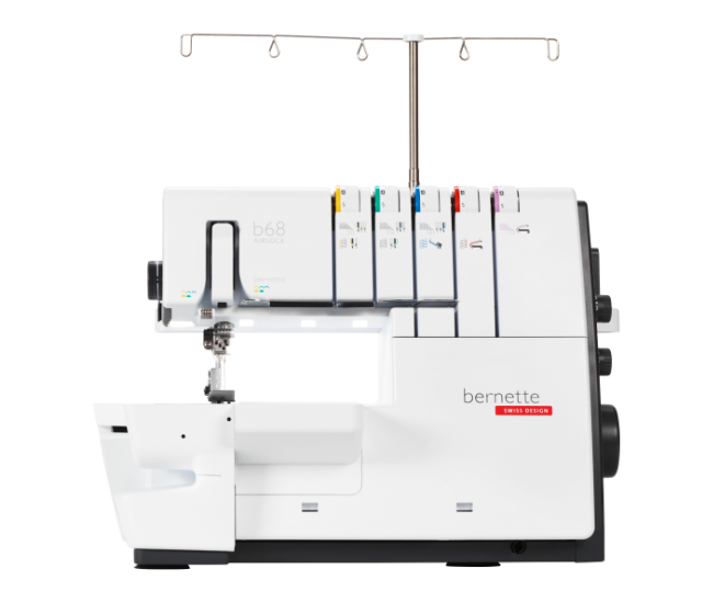 Surjeteuse Bernette 68 Airlock – Machine combinée de surjet et de recouvrement avec enfilage à air, idéale pour des finitions professionnelles et des coutures stretch.