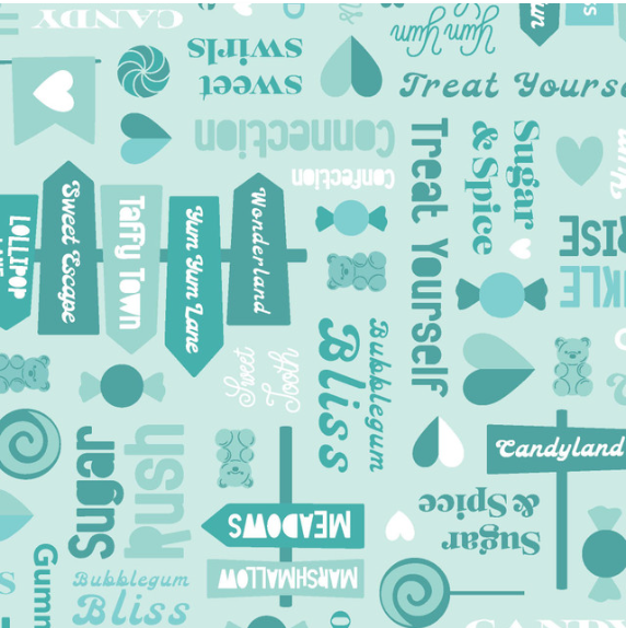 Kimberbell tissus Sweet Shoppe Rues fond bleu