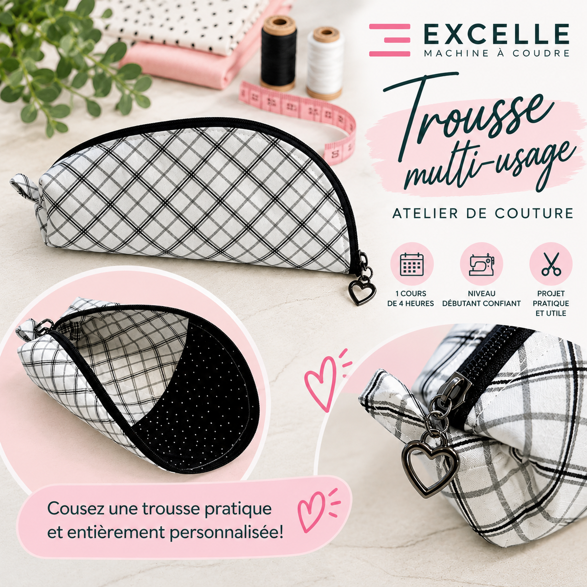 Cours de couture – Pochette multi-usage avec fermeture éclair le 9 novembre 2026 - LAVAL