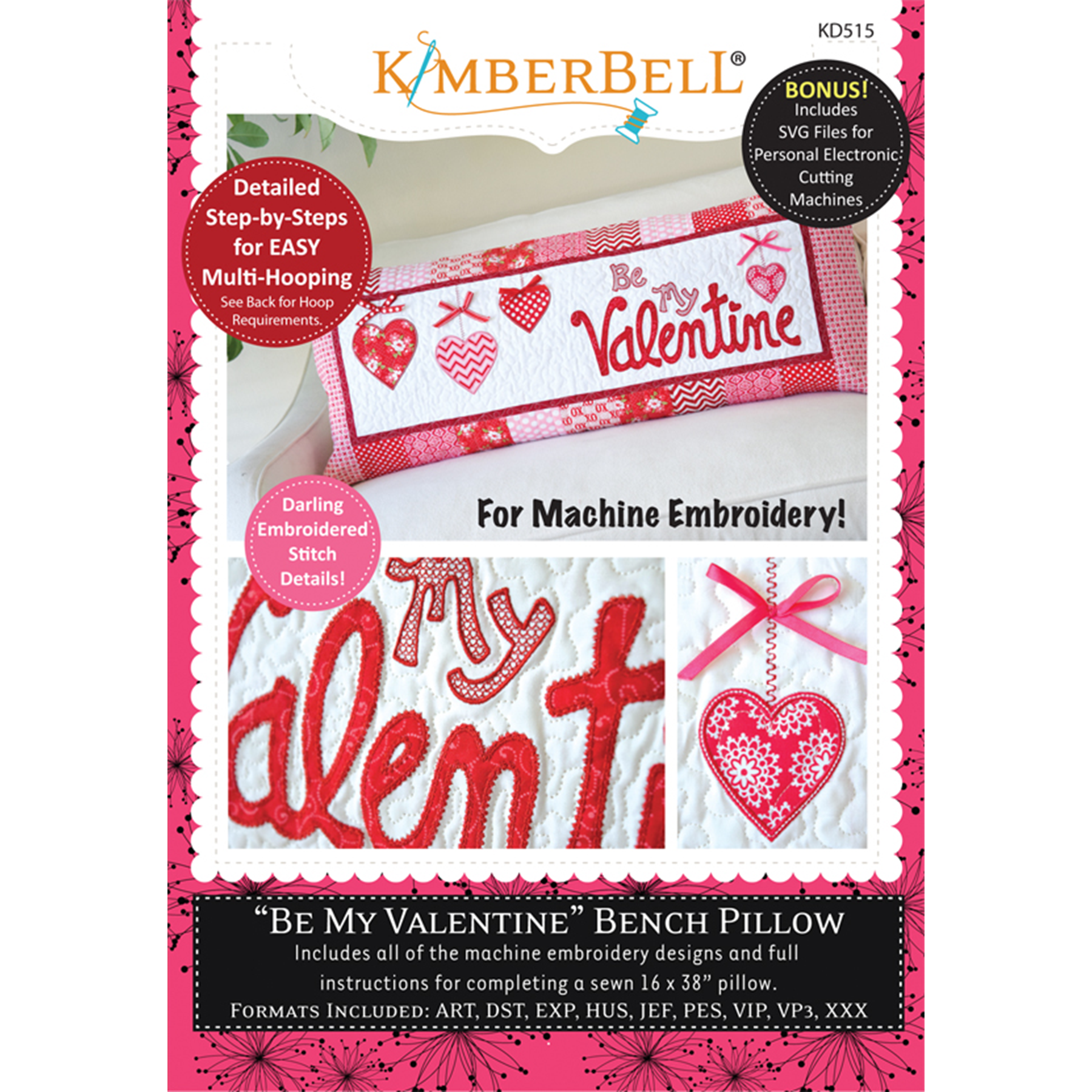 Oreiller de banc - "Be My Valentine Bench Pillow" / Ensemble prêt à broder