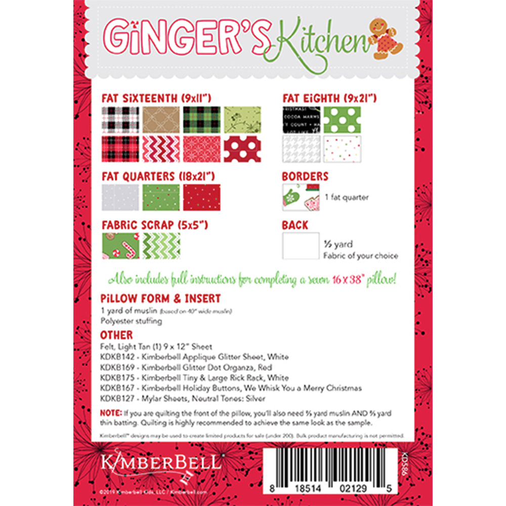 Coussin pour banc de cuisine Ginger's - "Ginger’s Kitchen Bench Pillow" / Ensemble prêt à broder