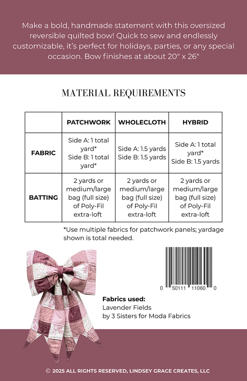 Patron Big Giant Quilted Bow