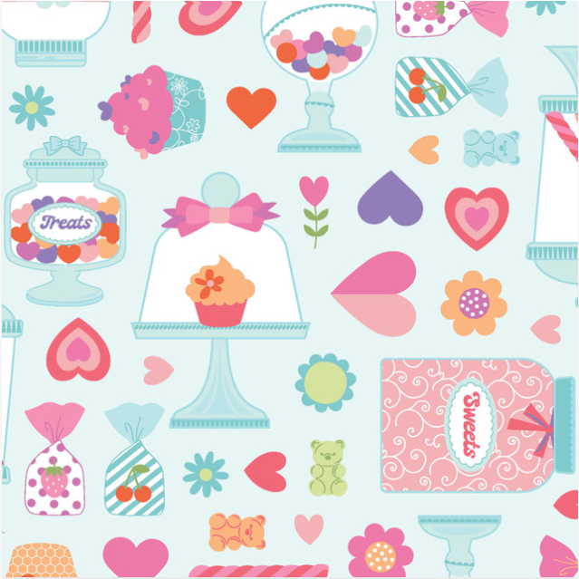 Kimberbell tissus Sweet Shoppe bocal à bonbons fond bleu