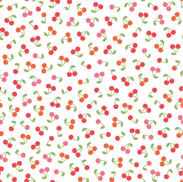 Kimberbell tissus Sweet Shoppe cerises fond blanc