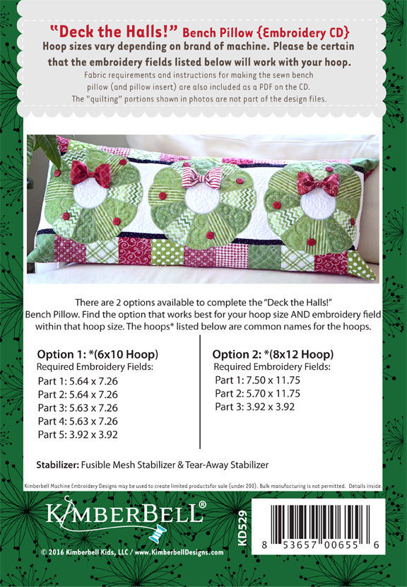 Oreiller de banc "Deck the Halls Bench Pillow" / Ensemble prêt à broder