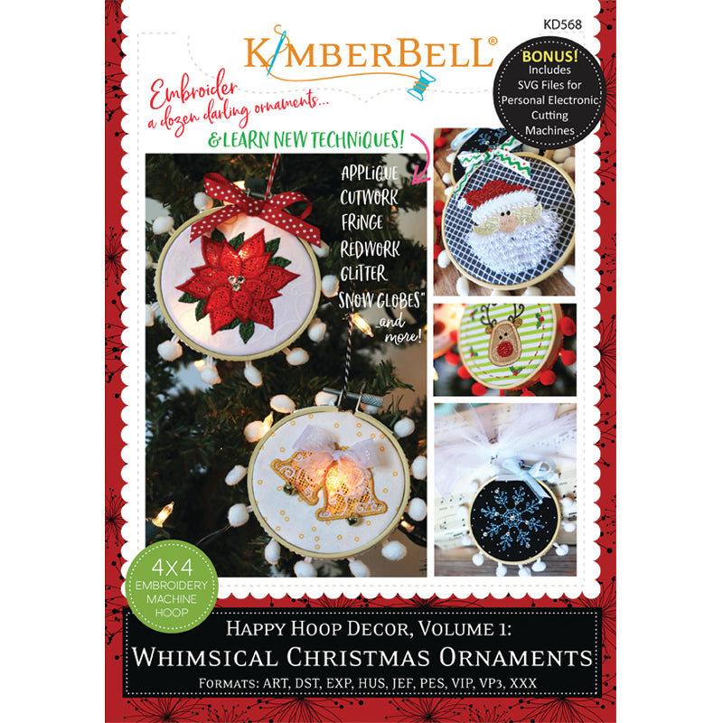 Décor de cerceau Ornements de Noël  - "Happy Hoop Decor Whimsical Christmas Ornaments" / CD Broderie